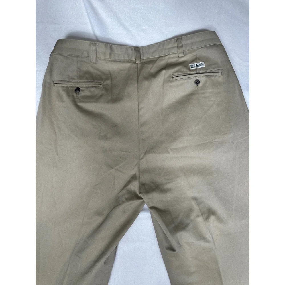 Polo Ralph Lauren Mens‎ Beige Cotton Pleated Chino Pants Trousers Size 36/29